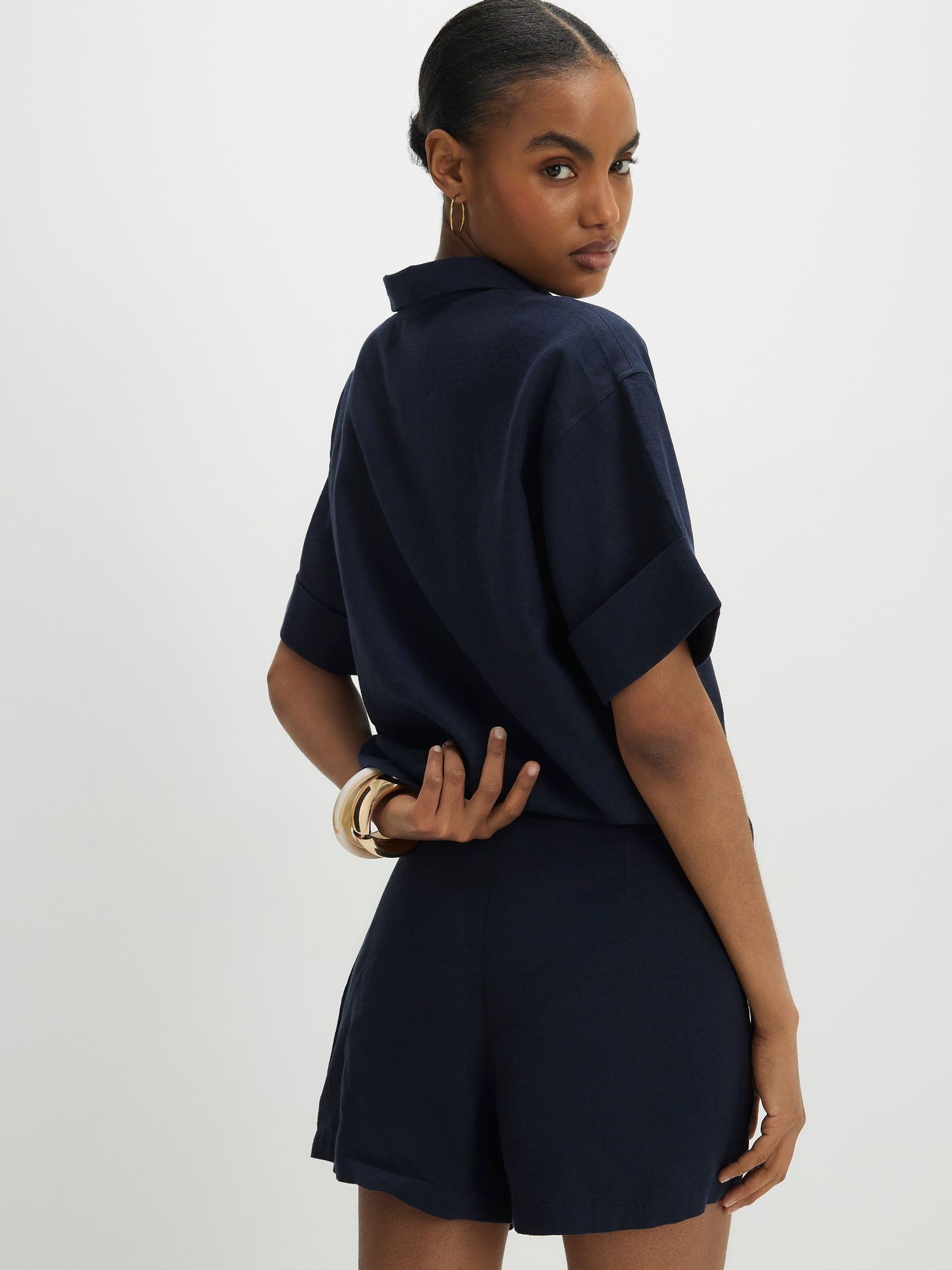 Buy River Island Navy Blue Tie Side Linen Blend Wrap Skirt from
