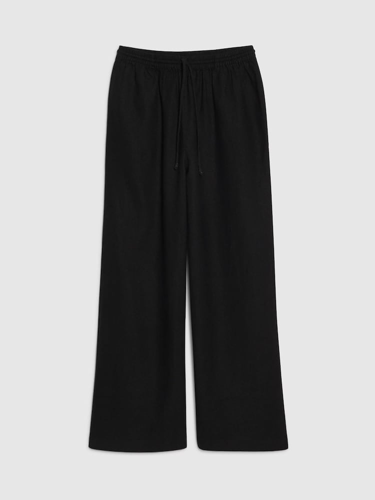 أسود - بنطلون بأرجل واسعة من مزيج الكتان للمقاسات الصغيرة من River Island - صورة 4 من 4