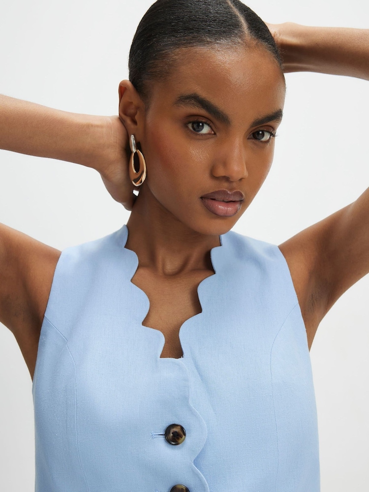 River Island Scallop Hem Linen Waistcoat - Image 4 of 4