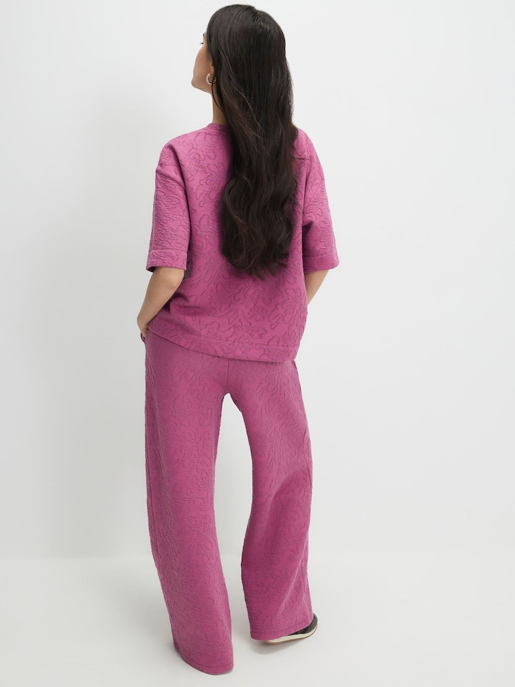 River Island Pink Petite Jacquard Wide Leg Trousers - Image 4 of 4 River Island Pink Petite Jacquard Wide Leg Trousers - Image 4 of 4