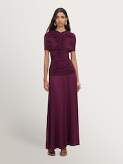 Self-Portrait Red Burgundy Jersey Gathered Midi Dress - Image 1 of 5
