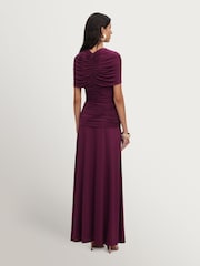Self-Portrait Red Burgundy Jersey Gathered Midi Dress - Image 3 of 5