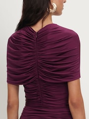 Self-Portrait Red Burgundy Jersey Gathered Midi Dress - Image 5 of 5
