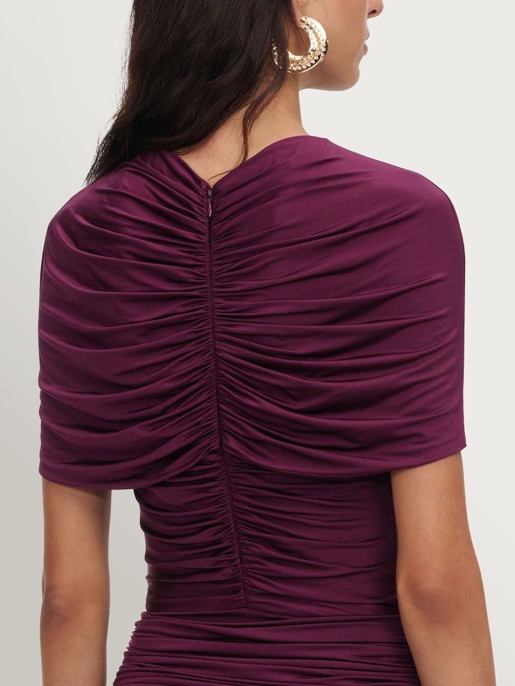 Self-Portrait Red Burgundy Jersey Gathered Midi Dress - Image 5 of 5 Self-Portrait Red Burgundy Jersey Gathered Midi Dress - Image 5 of 5