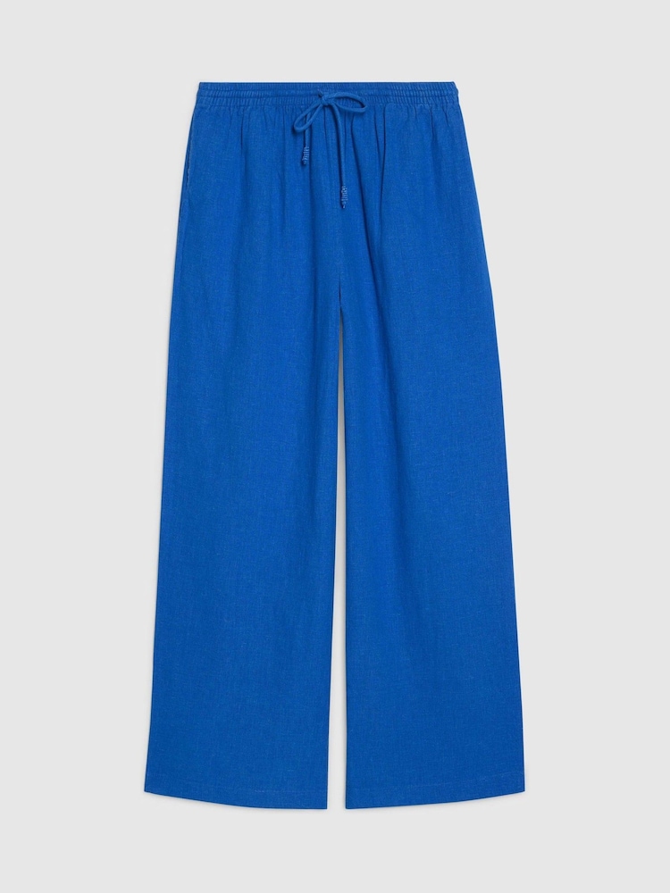 River Island Blue Petite Linen Blend Wide Leg Trousers - Image 4 of 4 River Island Blue Petite Linen Blend Wide Leg Trousers - Image 4 of 4