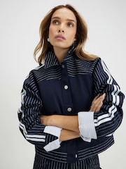 River Island Blue Stripe Hybrid Denim Jacket - Image 1 of 4