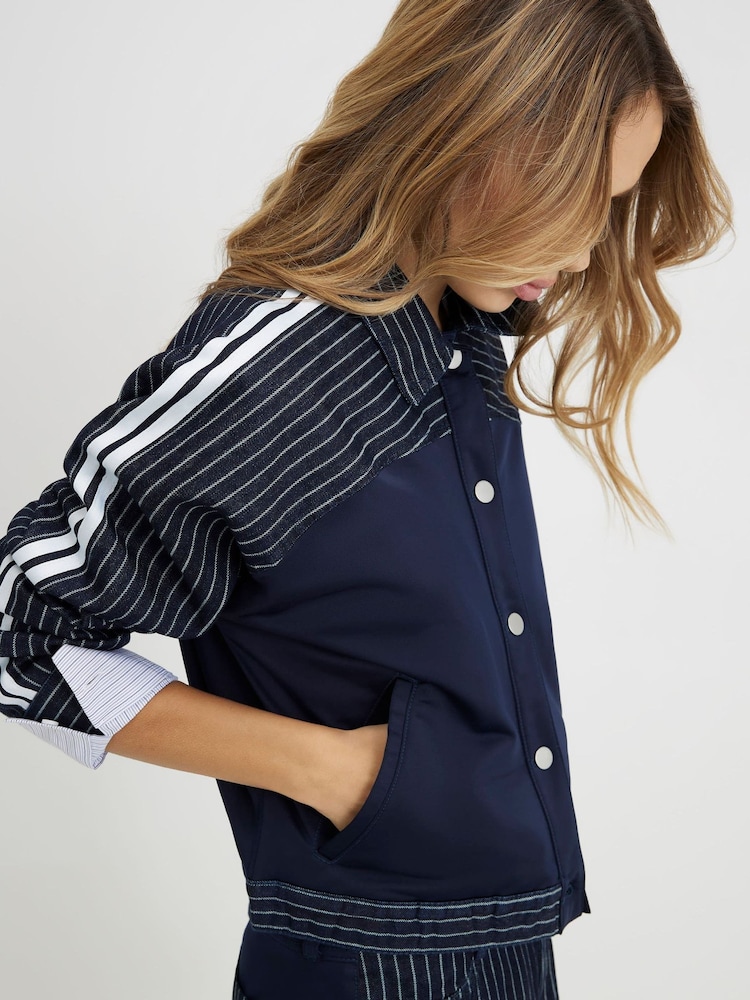 River Island Blue Stripe Hybrid Denim Jacket - Image 4 of 4