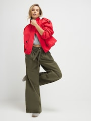 River Island Green High Rise Belted Trousers - Image 1 of 4