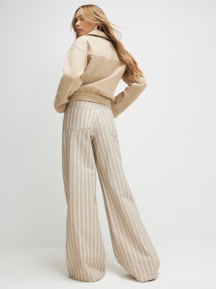 River Island Brown High Rise Stripe Super Wide Leg Jeans - Image 2 of 4