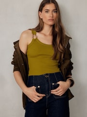 橄欖綠 - Trim Hardware Detail Racer Ribbed Vest Top - 圖片 1/8