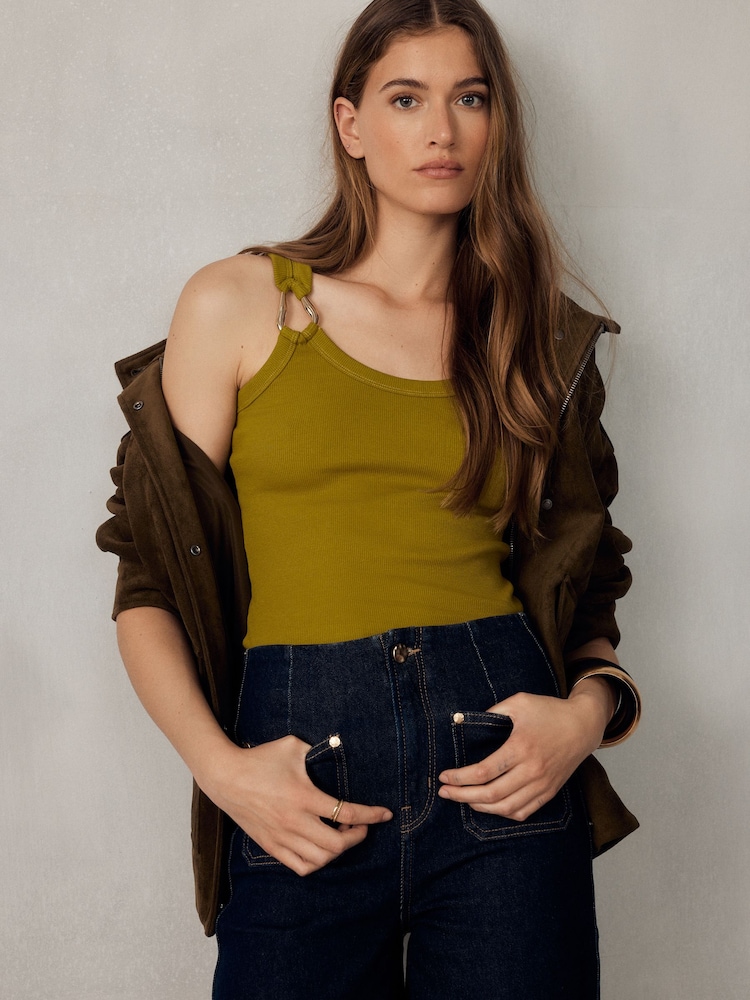 橄欖綠 - Trim Hardware Detail Racer Ribbed Vest Top - 圖片 1/8