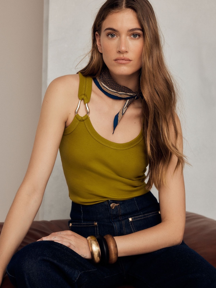 橄欖綠 - Trim Hardware Detail Racer Ribbed Vest Top - 圖片 2/8