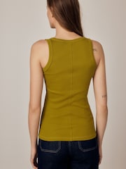 橄欖綠 - Trim Hardware Detail Racer Ribbed Vest Top - 圖片 4/8
