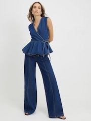 River Island Pull On Elasticated Waist Wide Leg Jeans - Imagen 1 de 3