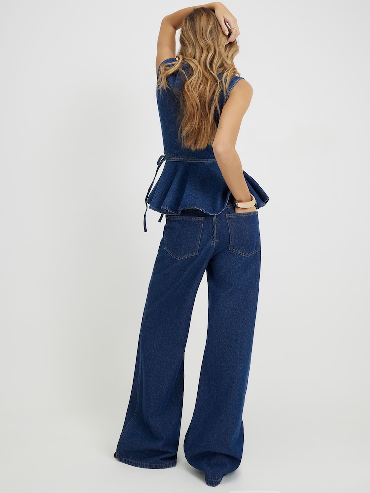 River Island Pull On Elasticated Waist Wide Leg Jeans - Imagen 2 de 3