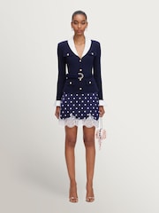 Self-Portrait Blue Navy Ribbed Knit Cardigan - Image 1 of 5
