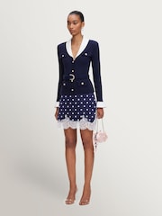 Self-Portrait Blue Navy Ribbed Knit Cardigan - Image 3 of 5