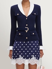 Self-Portrait Blue Navy Ribbed Knit Cardigan - Image 4 of 5