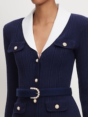 Self-Portrait Blue Navy Ribbed Knit Cardigan - Image 5 of 5