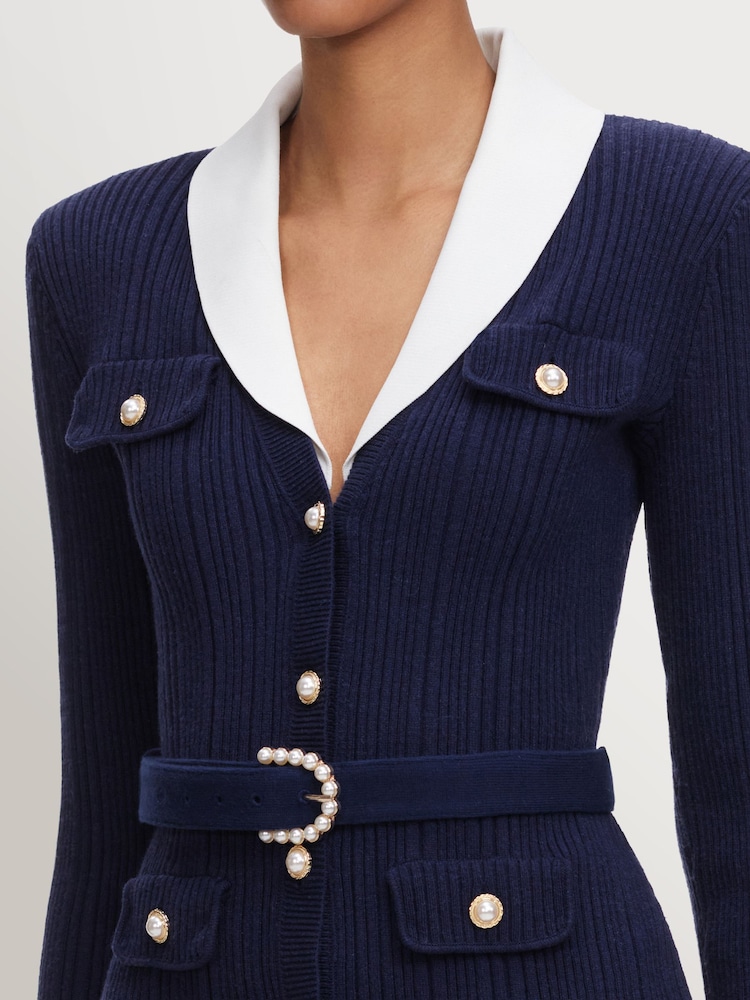 Self-Portrait Blue Navy Ribbed Knit Cardigan - Image 5 of 5 Self-Portrait Blue Navy Ribbed Knit Cardigan - Image 5 of 5