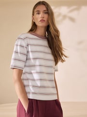 Ecru Stripe N. Premium Luxe Supima Crew Neck T-Shirt - Image 1 of 5