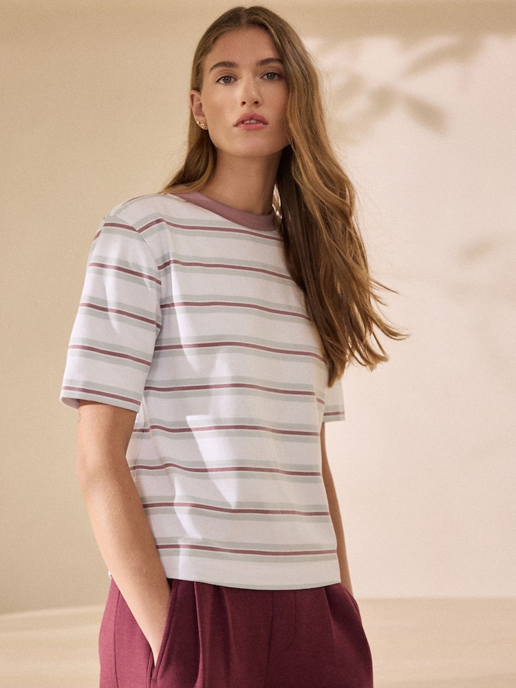 Ecru Stripe N. Premium Luxe Supima Crew Neck T-Shirt - Image 1 of 5