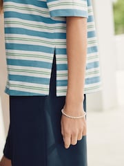 Stripeពណ៌ខៀវ - អាវយឺតដៃខ្លី Supima កទូកលំដាប់ខ្ពស់ - រូបភាព 5 នៃ 5