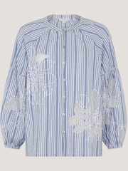 Monsoon Blue Maia Embroidered Stripe Blouse - Image 4 of 5