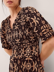 Monsoon Black Thalia Palm Print Jersey Midi Dress - Image 2 of 5