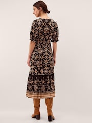 Monsoon Black Thalia Palm Print Jersey Midi Dress - Image 3 of 5