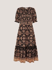 Monsoon Black Thalia Palm Print Jersey Midi Dress - Image 5 of 5