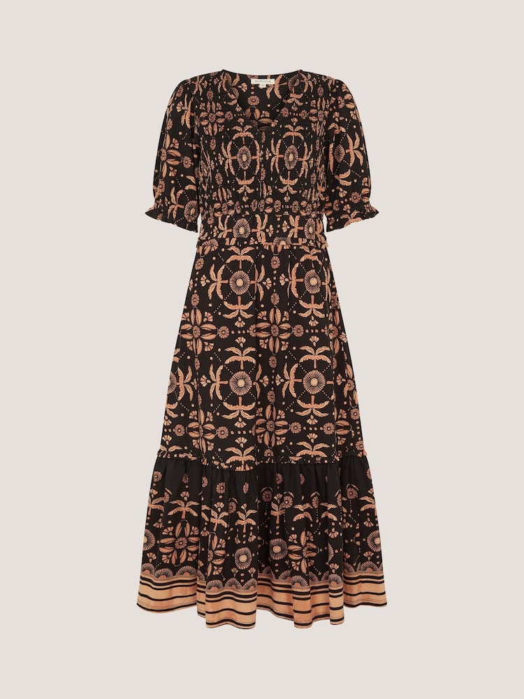 Monsoon Black Thalia Palm Print Jersey Midi Dress - Image 5 of 5