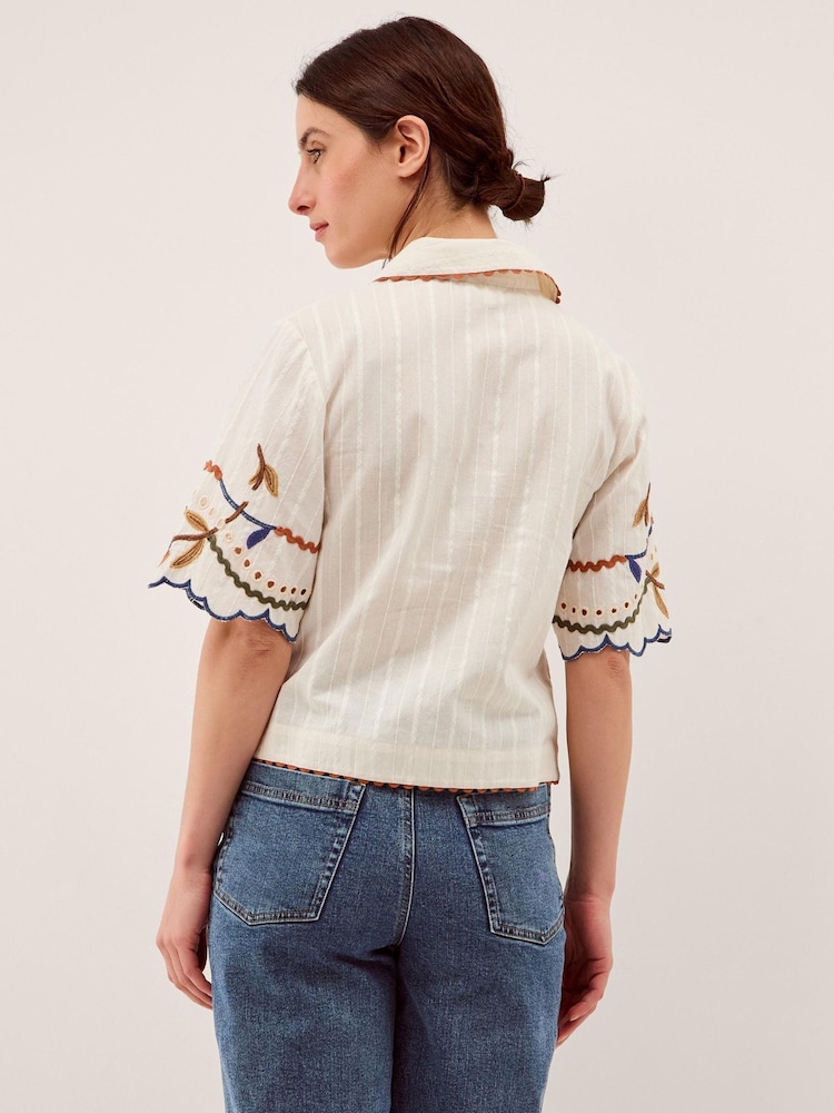 Monsoon White Polly Floral Embroidered Shirt - Image 2 of 5 Monsoon White Polly Floral Embroidered Shirt - Image 2 of 5