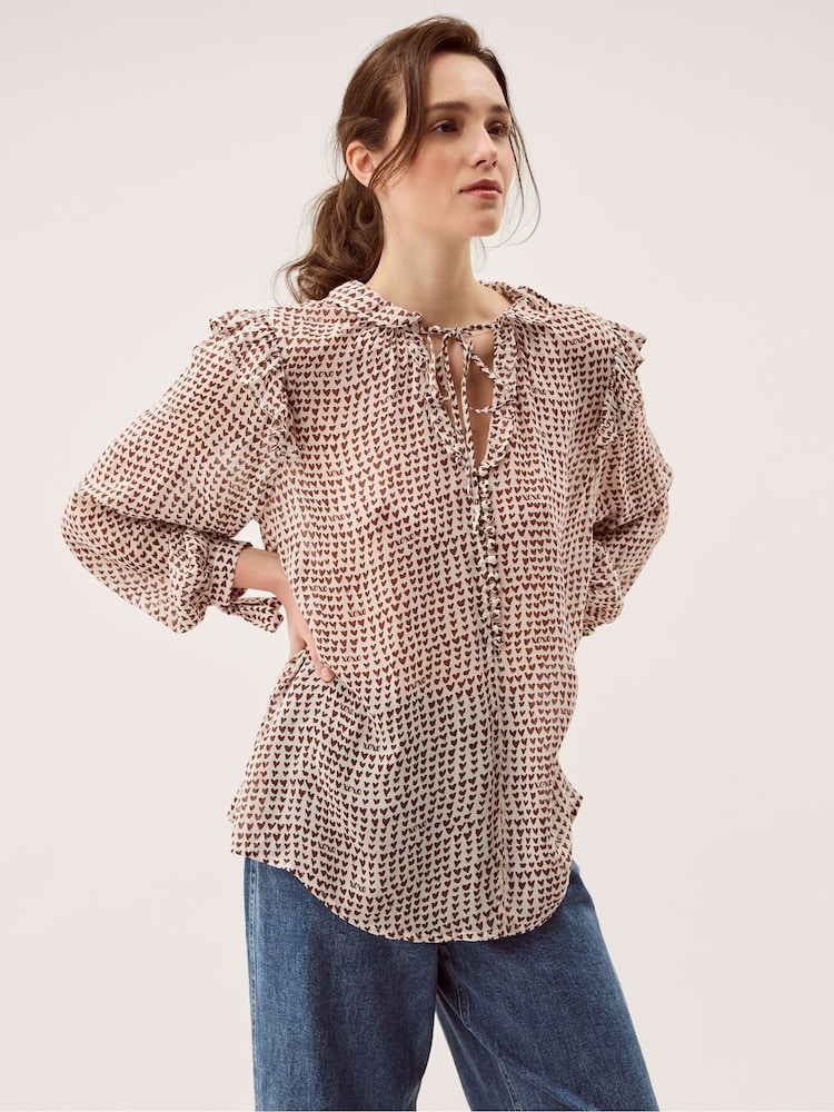 Monsoon Brown Hope Heart Print Blouse - Image 1 of 5 Monsoon Brown Hope Heart Print Blouse - Image 1 of 5