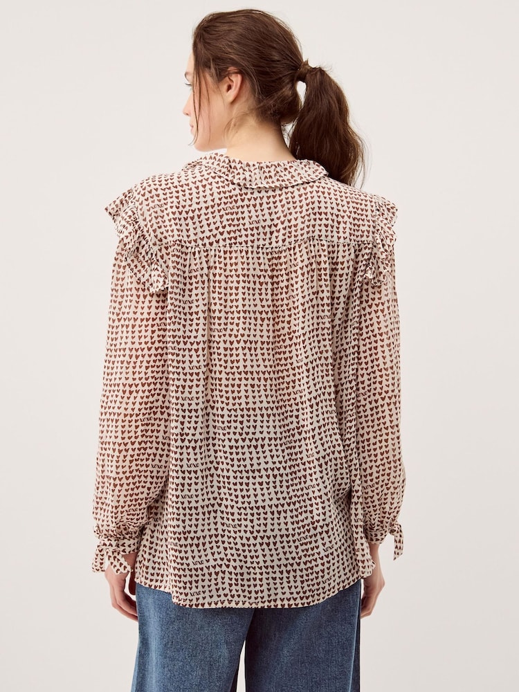 Monsoon Brown Hope Heart Print Blouse - Image 2 of 5 Monsoon Brown Hope Heart Print Blouse - Image 2 of 5