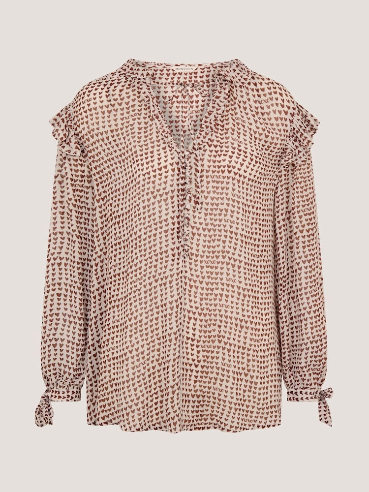 Monsoon Brown Hope Heart Print Blouse - Image 5 of 5 Monsoon Brown Hope Heart Print Blouse - Image 5 of 5