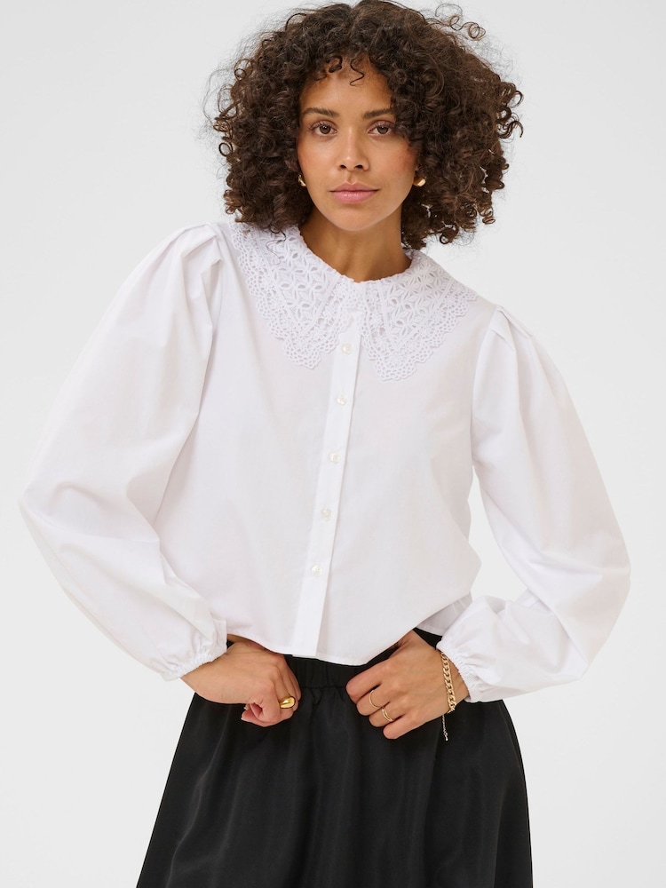Kaffe White KAorla Puff Sleeve Lace Collar Shirt - Image 1 of 6