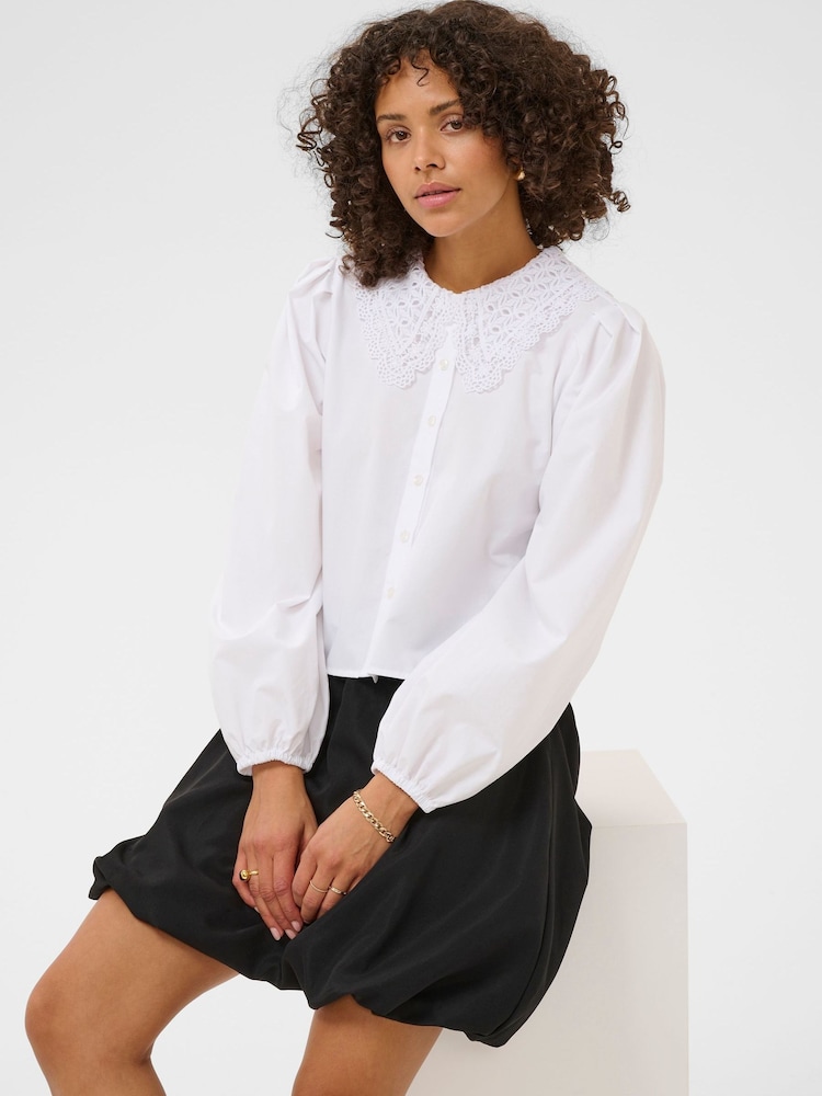 Kaffe White KAorla Puff Sleeve Lace Collar Shirt - Image 2 of 6