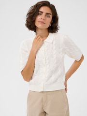 Kaffe White KaBlair Short Sleeve Cable Knit Cardigan - Image 1 of 6