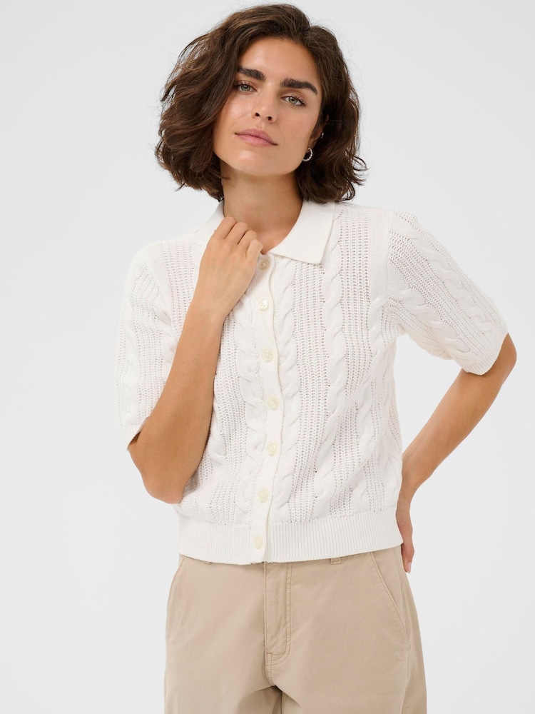 Kaffe White KaBlair Short Sleeve Cable Knit Cardigan - Image 1 of 6