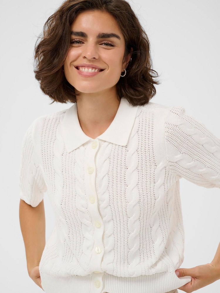 Kaffe White KaBlair Short Sleeve Cable Knit Cardigan - Image 2 of 6