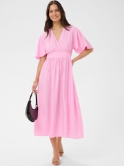 Kaffe Pink KAsirena Flutter Sleeve Midi Dress - Image 1 of 5
