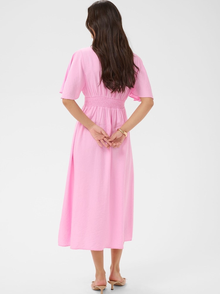 Kaffe Pink KAsirena Flutter Sleeve Midi Dress - Image 2 of 5