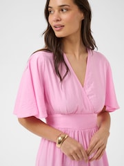Kaffe Pink KAsirena Flutter Sleeve Midi Dress - Image 3 of 5