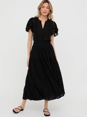 Raffya Black Candice Flutter Sleeve Jacquard Maxi Dress In Black - Image 1 of 4