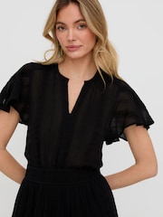 Raffya Black Candice Flutter Sleeve Jacquard Maxi Dress In Black - Image 2 of 4