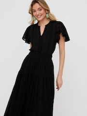 Raffya Black Candice Flutter Sleeve Jacquard Maxi Dress In Black - Image 3 of 4