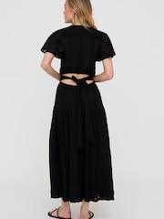 Raffya Black Candice Flutter Sleeve Jacquard Maxi Dress In Black - Image 4 of 4