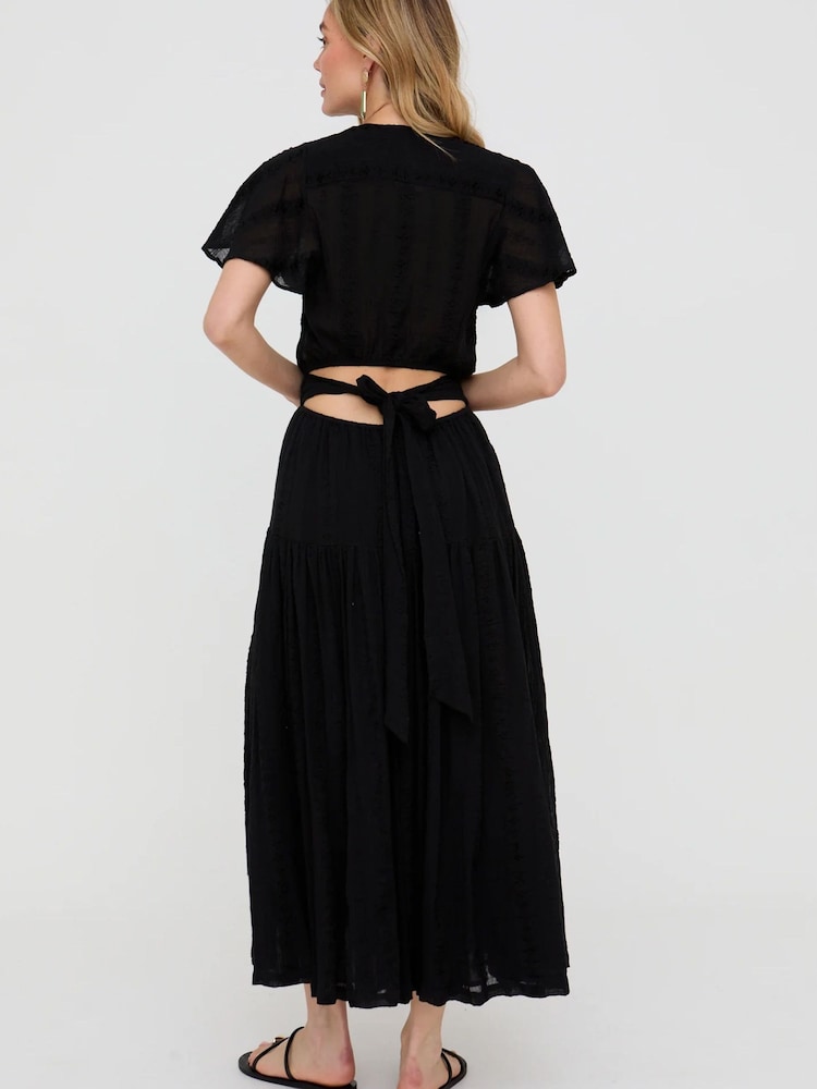 Raffya Black Candice Flutter Sleeve Jacquard Maxi Dress In Black - Image 4 of 4