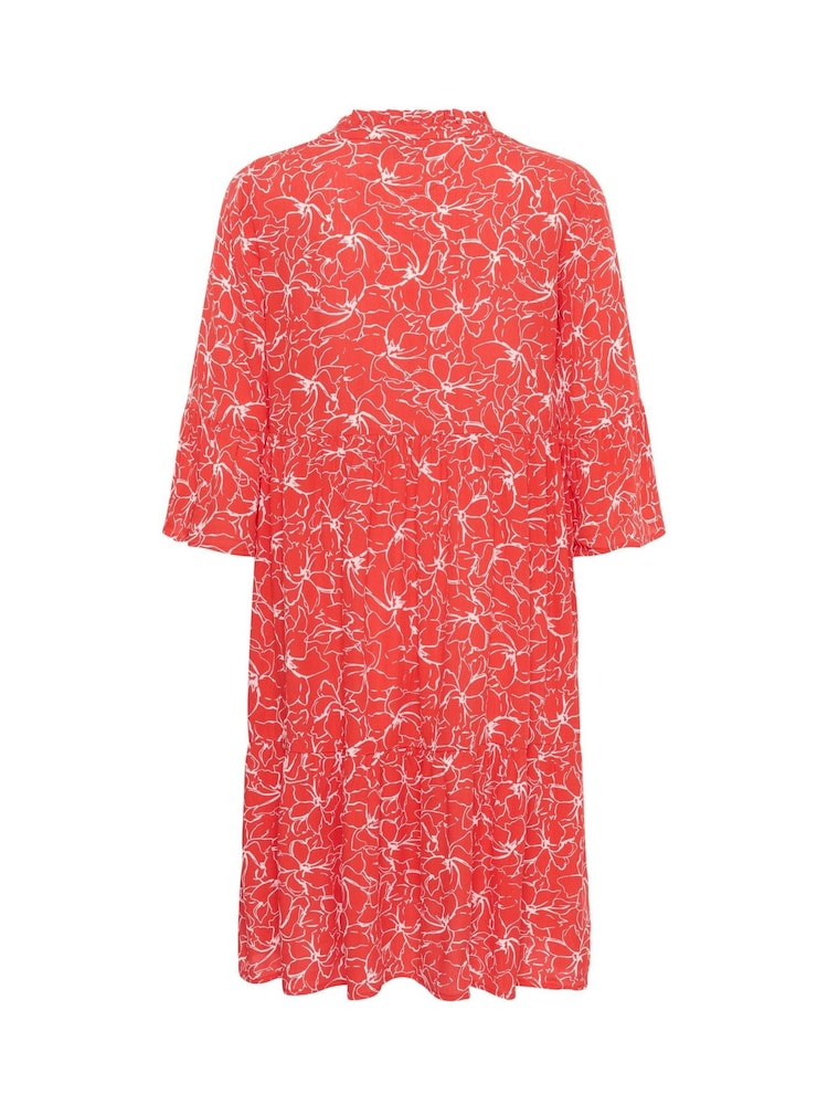 Kaffe Red KAellen Tiered V-Neck Tunic Dress - Image 6 of 6